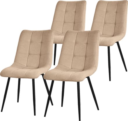 ML-Design eetkamerstoelen set van 4 lichtbruin, woonkamerstoelen met stoffen bekleding, zwarte metalen poten, keukenstoelen met rugleuning, gestoffeerde stoelen voor eetkamer woonkamer keuken kantoor