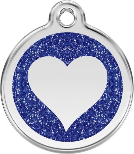 Heart Navy glitter hondenpenning large/groot dia. 3,8 cm RedDingo