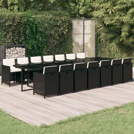 vidaXL - 15-delige - Tuinset - met - kussens - poly - rattan - zwart