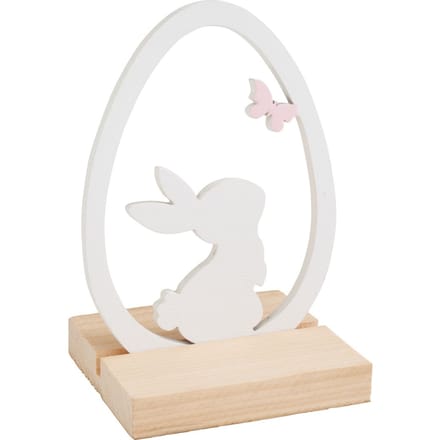 Houten decoratie "Ei met konijn op sokkel"