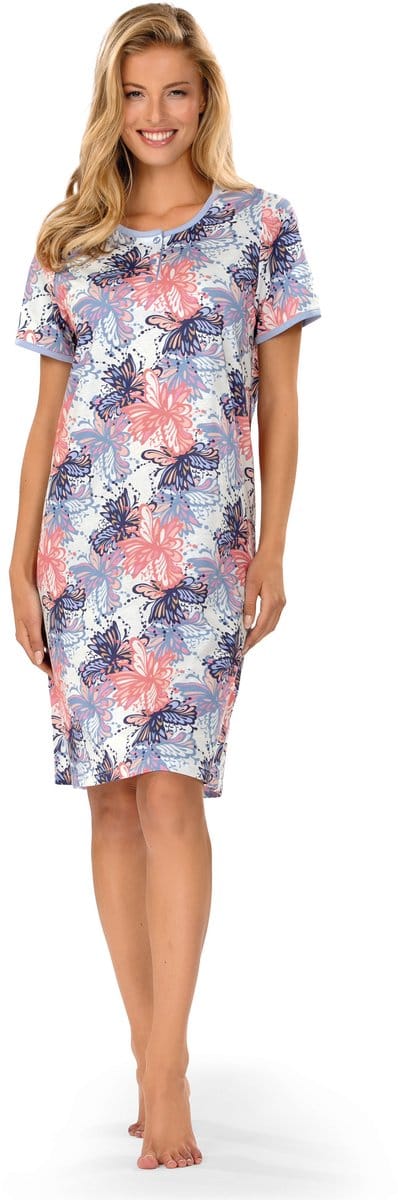 Ascafa Nachthemd 'Retro Feeling' - Dames Nachtmode - Korte Mouw - Blauw - Maat 52