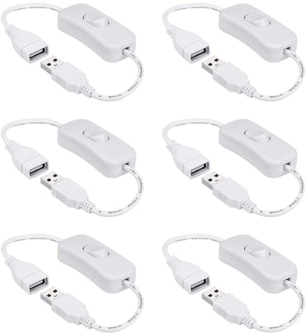 USB-schakelaarkabel 0,3 meter voor led-bureaulampen, USB-ventilatoren en meer - 6 stuks