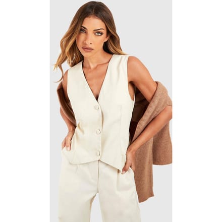 boohoo Dames Tailored Woven Waistcoat | Ecru | Maat: 12