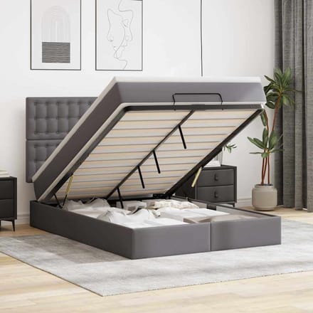 vidaXL - Ottoman - bed - met - matras - 140x190cm - kunstleer - grijs