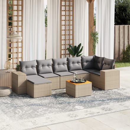 vidaXL - 8-delige - Loungeset - met - kussens - poly - rattan - beige