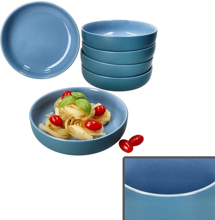Set van 6 Jasper aardewerk soepborden oceaanblauw - 414387