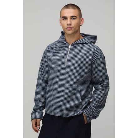 Oversized Check Quarter Over The Head Over Shirt | Grey | Size Medium
