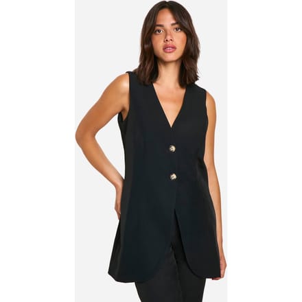 boohoo Dames Longline Mock Horn Button Waistcoat | Black | Maat: 6