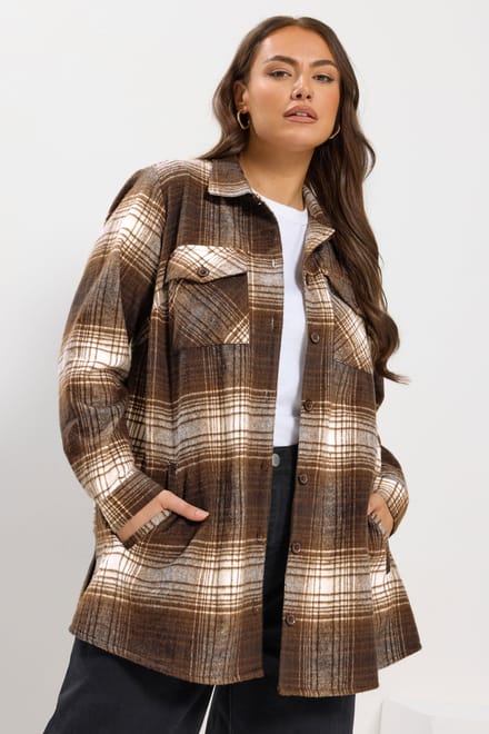Yours Chocoladebruine Check Shacket Size 42