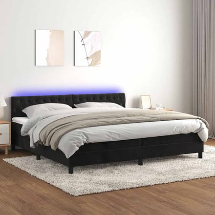vidaXL - Boxspring - met - matras - en - LED - fluweel - zwart - 200x200 - cm