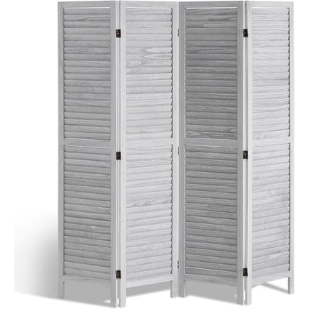 Paravent en Bois Séparateur de Pièce Écran de Confidentialité Séparateur à 4 Panneaux (Gris clair)