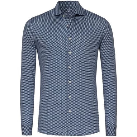 Desoto Overhemd Shark Collar Structure Pattern Navy-Wit / male