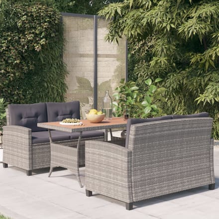 vidaXL - 3-delige - Tuinset - poly - rattan - en - massief - acaciahout