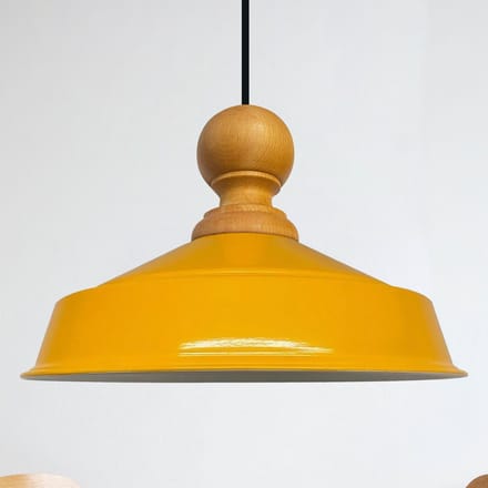 Bamyum Asletl Industriële Hanglamp Van Hout, Geel Metalen Lamp