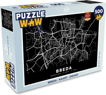 Puzzel Breda - Kaart - Zwart - Legpuzzel - Puzzel 500 stukjes