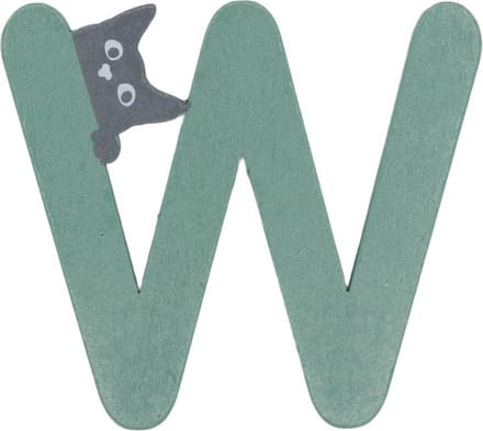 Houten Letter W Groen met Kat | 9 cm