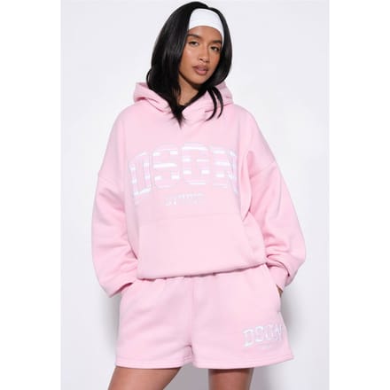 Dames Dsgn Studio Gestreepte Applique Sweat Short | Lichtroze | Maat: XS
