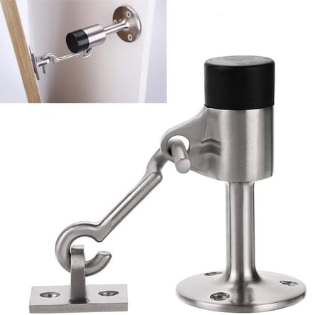 1 stuk - wandgemonteerde deurstopper met haak - deurstoppers van roestvrij staal met rubberen bumper - deurstopper - zilver