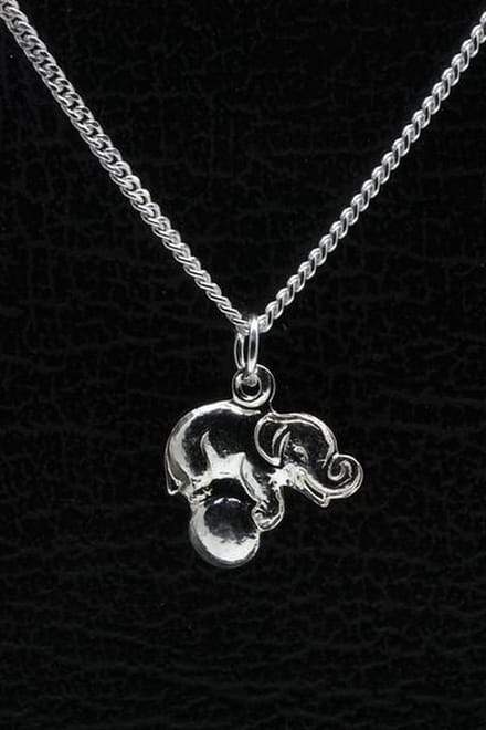 Zilveren Olifant ketting hanger - op bal