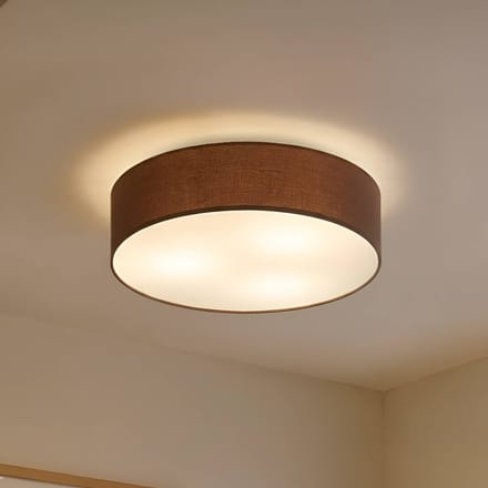 Lindby - plafondlamp - 3lichts - Stof, metaal - H: 17 cm - E27 - bruin, wit, mat nikkel