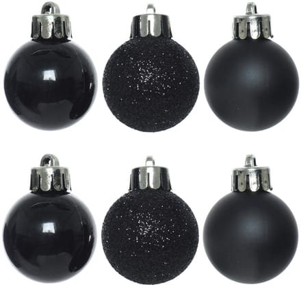 Decoris - Kerstballen - 3 cm - 14 stuks - Kunststof - Zwart - glans/mat/glitter