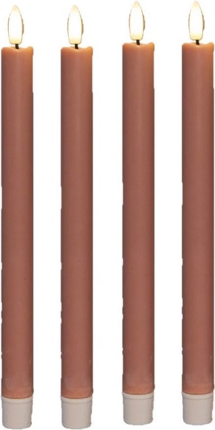 Anna's Collectionled dinerkaarsen - 4x - roze -25 cm - 3D vlam - warm wit licht