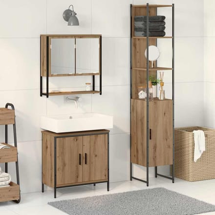 vidaXL - Badkamermeubel - Set - 3 - st - Bruin - Bewerkt - hout