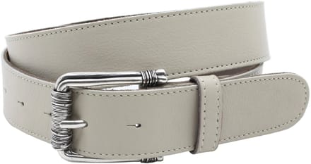 Dames riem beige - Basic leren riem 4cm met zilver-zwarte gesp - Leer - Basic riem - Sportief - Maat 85