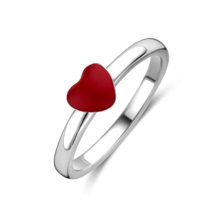 Zilveren Ring met Emaille Hart – Gerhodineerd 925 Zilver - 1341487
