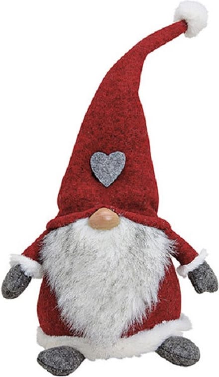 G. Wurm Pluche kerst gnome - wit/rood/grijs - H40 - decoratie pop - dwerg/kabouter