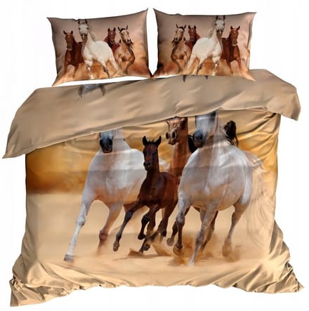 3D Katoenen Satijnen Dekbedovertrek Set 140x200 cm - Paarden