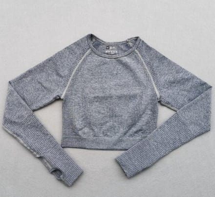 Sporttop | crop top | lange mouw | naadloos | sneldrogend | grijs | M