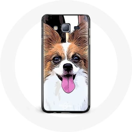 Coque pour Samsung Galaxy J7 Épagneul nain continental papillon Chiot Blanc et marron