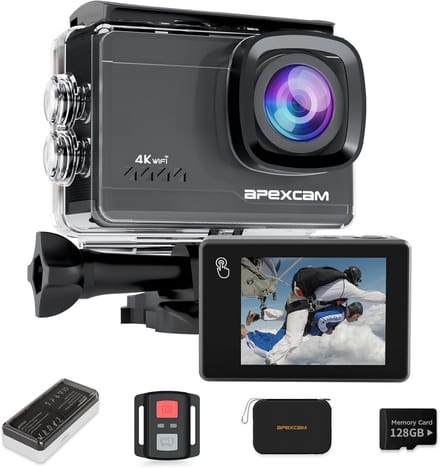Actiecamera 4K 60FPS – 64MP – Waterdicht 40m – WiFi – 64GB Kaart & Accessoires Set