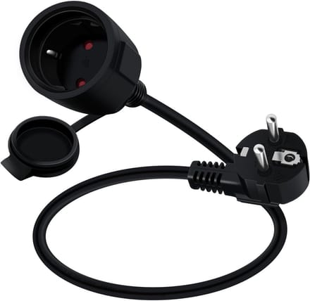 Korte Geaarde Verlengkabel 16A 250V Hoekstekker IP44 (Zwart, 0,5m)