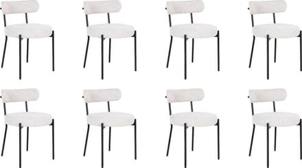 QUVIO Eetkamerstoelen Leanne - Eetkamerstoel - Bouclé - Staal - Wit - Set van 8
