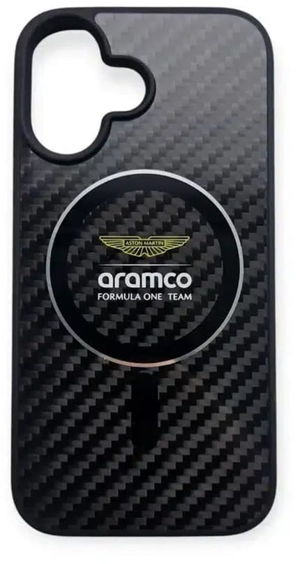 Aston Martin – Backcover iPhone 16 – Magsafe – Carbon Circle – Zwart