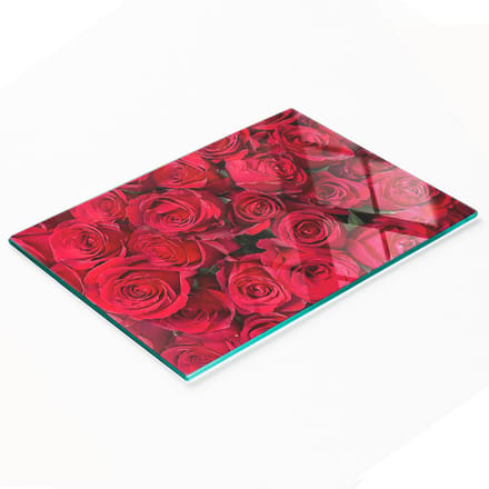 Multifunctionele decoratieve glazen snijplank voor in de keuken met rode rozen, 80x52 cm