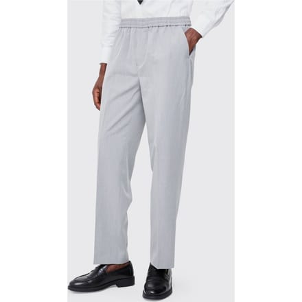 Elastic Waist Straight Fit Tailored Trousers | Grey | Size 40