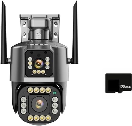 Beveiligingscamera Buiten - IP Camera - Huisbewaking - Vier Lenzen Drie Schermen - 6K HD - Zwart