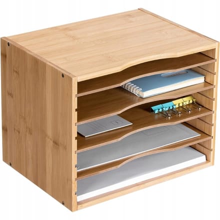 Navaris - Houten Bureau Organizer - A4 - 5 Compartimenten - 4 Verstelbare Planken
