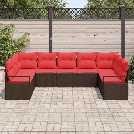 vidaXL - Tuinbank - Set - 7 - st - Bruin - en - Rood - poly - rattan