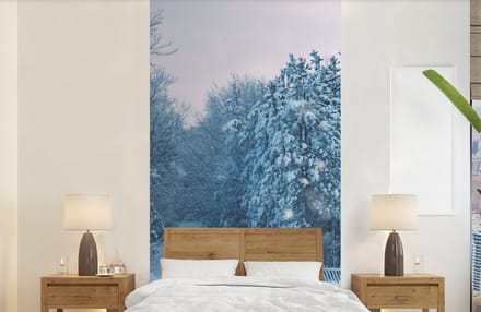 Behang - Fotobehang Bos - Sneeuw - Winter - Breedte 120 cm x hoogte 240 cm