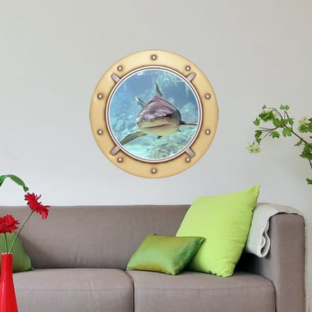 Haai trompe l'oeil stickerontwerp 50 x 50 cm
