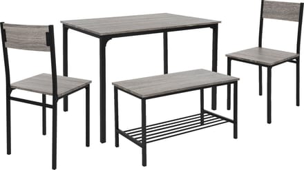 ML-Design eettafelset 4-delig, eiken-grijs eetkamertafel met 2 stoelen & 1 bank eetgroep voor 4 personen, zitgroep keukentafel metalen frame bartafelset eetkamergroep voor keuken & eetkamer