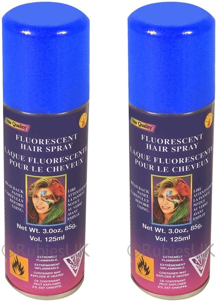 Rubies Haar verf/spray - 2x - neon blauw - spuitbus - 125 ml - Carnaval