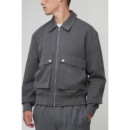 Regular Fit Technical Utility Cargo Pocket Harrington Jacket | Grey | Size Small