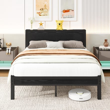 Bedframe - 140x200 cm - Hoofdbord met Opbergruimte - Geluidsarm - Metaal - Zwart