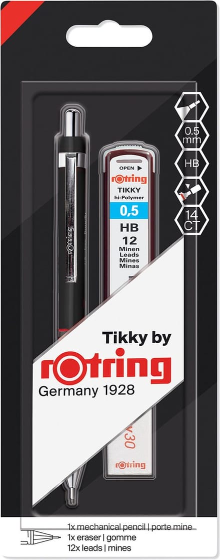 rOtring set Tikky-vulpotloden met kleurcodering | 0,5 mm | Met 12 navullingen en een gum