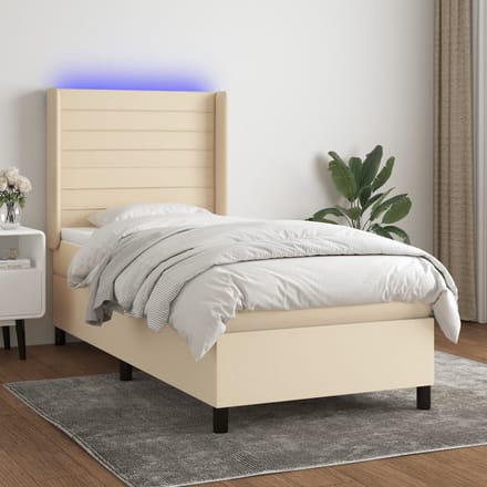 vidaXL - Boxspring - met - matras - en - LED - stof - crèmekleurig - 100x200 - cm